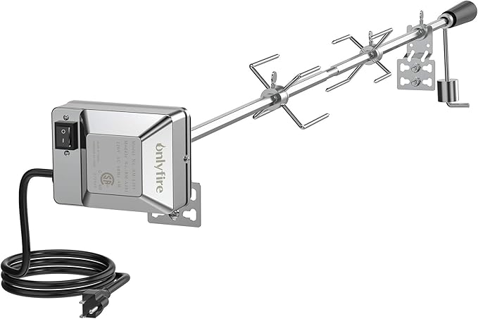 BBQ Grill Rotisserie with 110V Electric Motor installed.